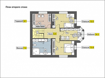 Элегантный дом с мансардным этажом, эркером, красивым крыльцом-террасой / План мансардного этажа