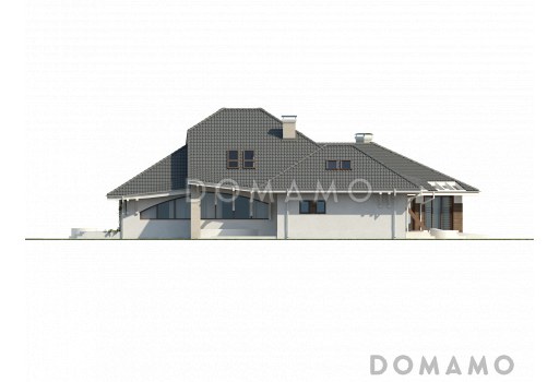 Проект красивого просторного мансардного коттеджа из газобетона с террасой на втором уровне / Фасад 4