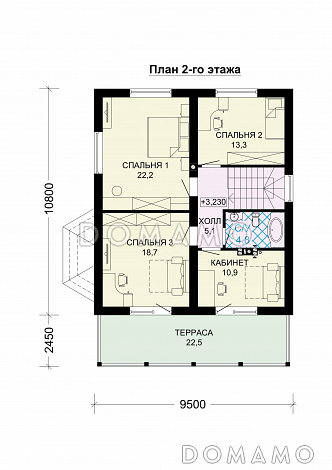 Проект дома из газобетона с большой террасой на втором этаже / План мансардного этажа
