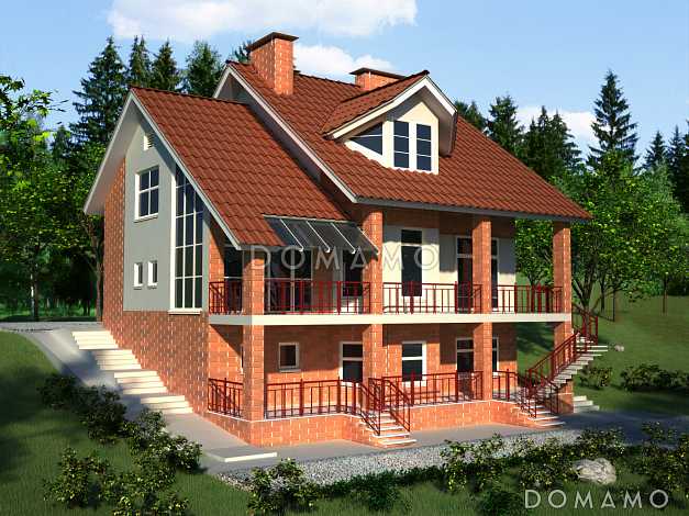 Проект комфортабельного дома с цокольным этажом, просторной террасой, гаражом для одной машины