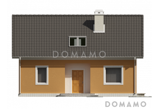 Проект простого одноэтажного мансардного дома из газобетона с тремя спальнями и индивидуальными гардеробными  / Фасад 1