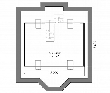 Проект классического коттеджа 10х10 с подвалом / План мансардного этажа
