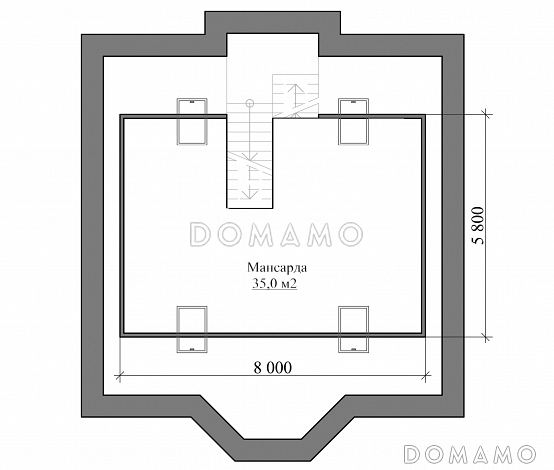 Проект классического коттеджа 10х10 с подвалом / План мансардного этажа