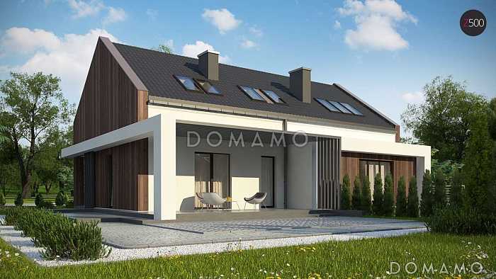 Проект комфортного одноэтажного мансардного дома из кирпича для двух семей