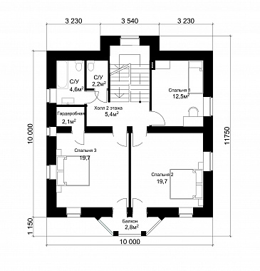 Проект классического коттеджа из кирпича с подвалом и террасой / План 2 этажа