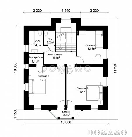 Проект классического коттеджа из кирпича с подвалом и террасой / План 2 этажа
