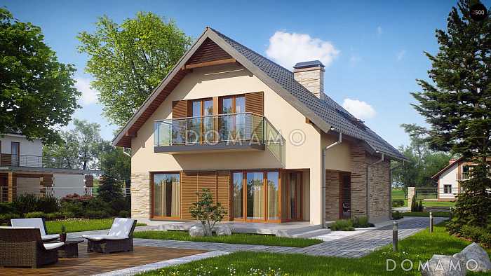 Проект небольшого одноэтажного мансардного дома из кирпича с тремя спальнями и просторной гостиной