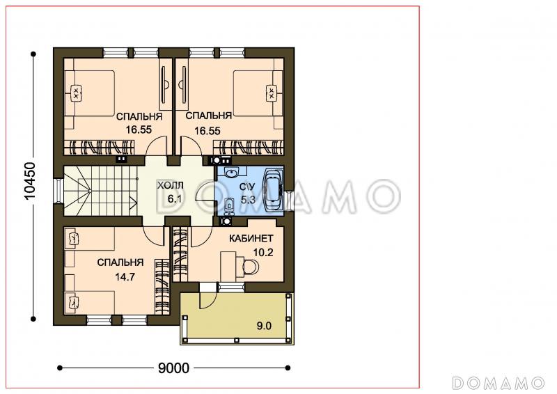 Проект компактного загородного дома с крытой террасой и большой лоджией / План 2 этажа