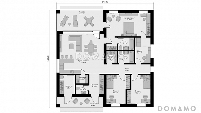 Квадра M Брик Моно / План 1 этажа