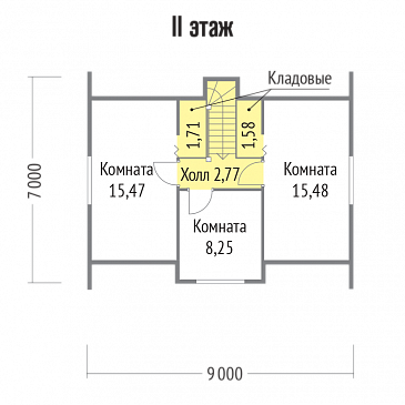 Проект небольшого уютного дома из клееного бруса / План мансардного этажа