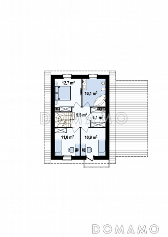 Проект двухэтажного дома из газобетона с кабинетом и гаражом справа / План 2 этажа