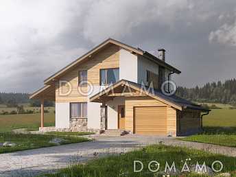 Проект дома из газобетона с небольшой крытой террасой