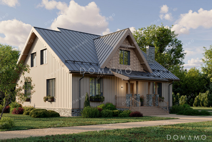 Проект дома с 3 спальнями, зимним садом и кладовой на кухне