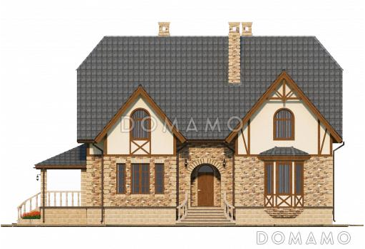 Проект особняка в стиле Тюдор из СИП панелей / Фасад 2