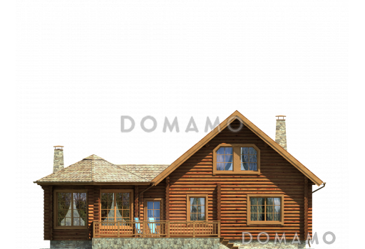 Проект комфортабельного бревенчатого дома с вынесенной столовой / Фасад 3
