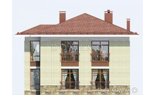 Проект двухэтажного дома с большой гостиной, четырьмя спальными комнатами и балконом / Фасад 3