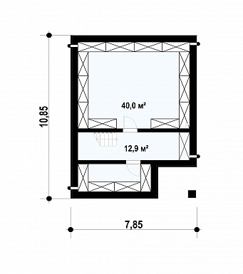 Проект дома с террасой, подвалом, кухней с кладовой, санузлом с душем на первом этаже / План цокольного этажа