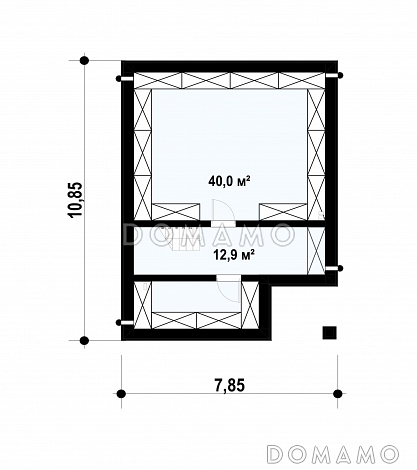 Проект дома с террасой, подвалом, кухней с кладовой, санузлом с душем на первом этаже / План цокольного этажа