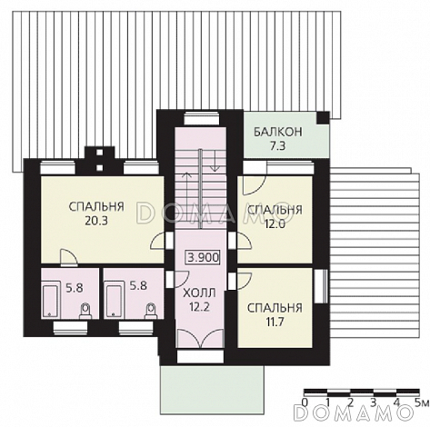 Проект двухэтажного дома из пеноблоков с гаражом и большой крытой террасой / План 2 этажа