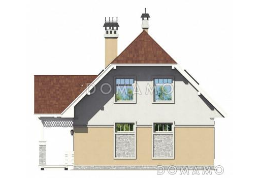 Проект коттеджа с двумя кладовыми и вытянутым крыльцом / Фасад 3