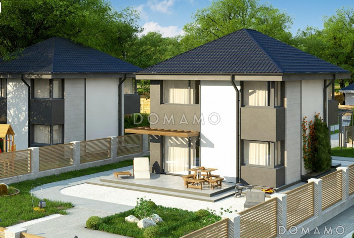 Проект двухэтажного дома из газобетона с дневной зоной на первом этаже и тремя спальнями на втором