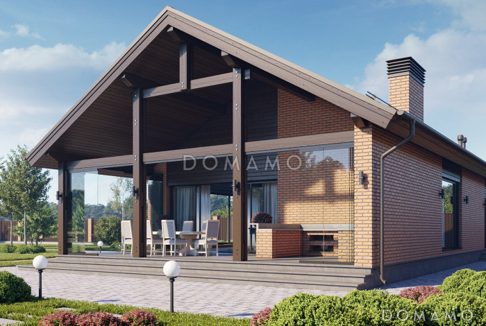 Проект каркасной беседки с крытой террасой барбекю, кухней и бильярдной