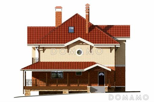 Проект дома с цокольным этажом и большой крытой террасой / Фасад 4