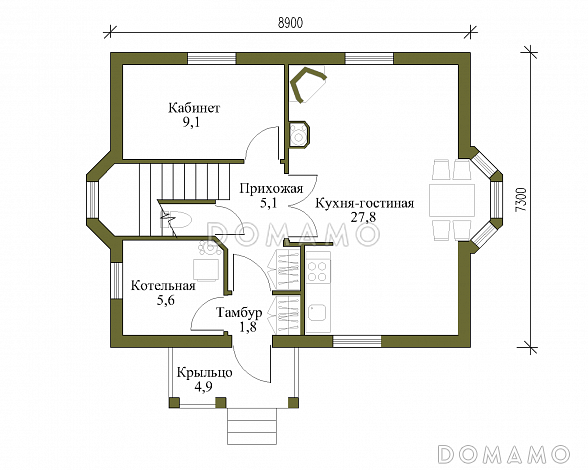 Проект экономичного каркасного дома. / План 1 этажа