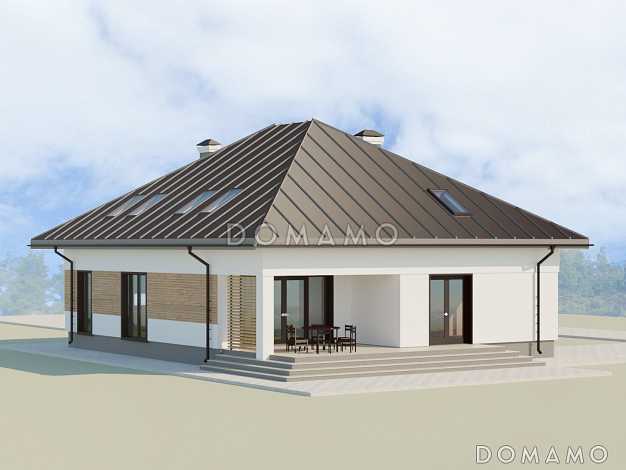 Проект одноэтажного дома в стиле Барнхаус с мансардой, четырьмя спальнями и вторым светом