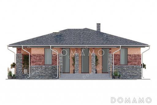 Проект одноэтажного дома средних размеров с 4 спальнями и небольшой террасой / Фасад 4