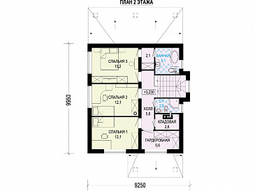 Проект двухэтажного дома с террасой, отдельным входом в котельную, хозяйской спальней с ванной / План 2 этажа