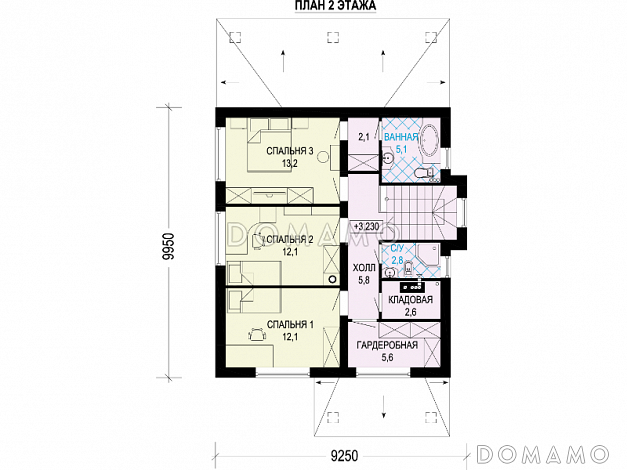 Проект двухэтажного дома с террасой, отдельным входом в котельную, хозяйской спальней с ванной / План 2 этажа