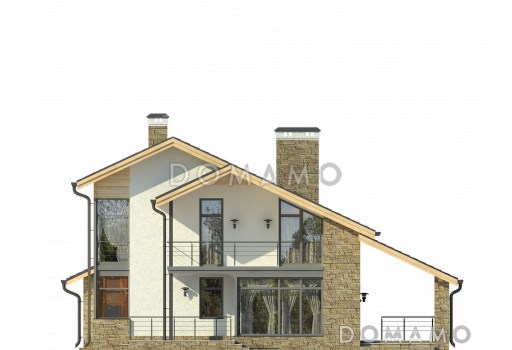 Проект дома с террасами, мансардными окнами, кухней-столовой / Фасад 2