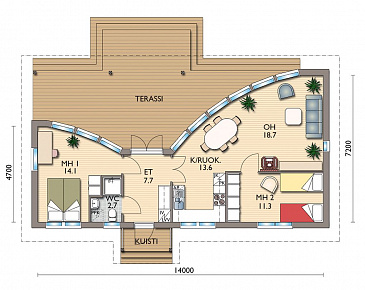 Проект каркасного дома с двумя спальнями / План 1 этажа