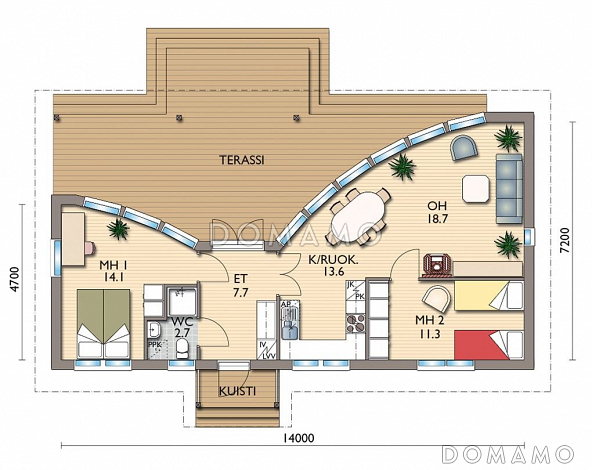 Проект каркасного дома с двумя спальнями / План 1 этажа