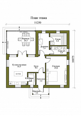 Проект одноэтажной бани в стиле хай-тек со скатной кровлей / План 1 этажа