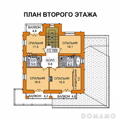 Проект дома с бильярдной, хамамом и большой террасой / План 2 этажа