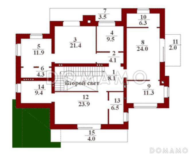 Проект дома с цокольным этажом в стиле фахверк / План 2 этажа