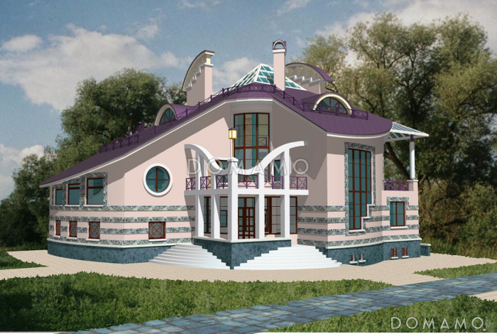 Проект коттеджа с оригинальной планировкой и гаражом на 2 а/м