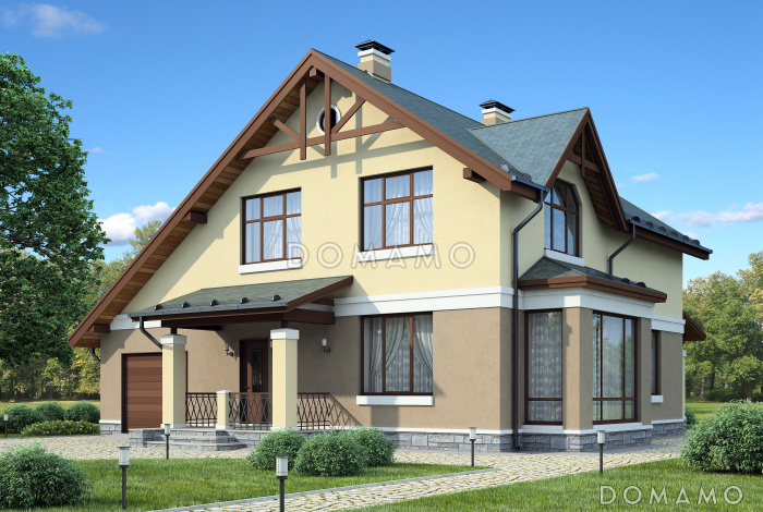 Проект дома из SIP панелей для постоянного проживания с гаражом для одной машины