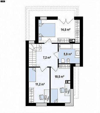 Проект двухэтажного дома из газобетона в стиле кубизм с балконом / План мансардного этажа
