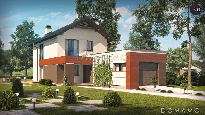 Проект небольшого двухэтажного дома из газобетона с тремя спальнями и балконом, с гаражом