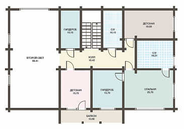 Проект дома из клееного бруса с мансардным этажом, огромной террасой и кабинетом на первом этаже / План мансардного этажа