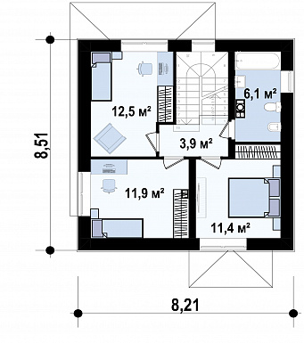 Проект компактного двухэтажного дома с тремя спальнями на втором этаже / План 2 этажа