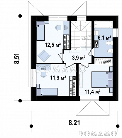 Проект компактного двухэтажного дома с тремя спальнями на втором этаже / План 2 этажа