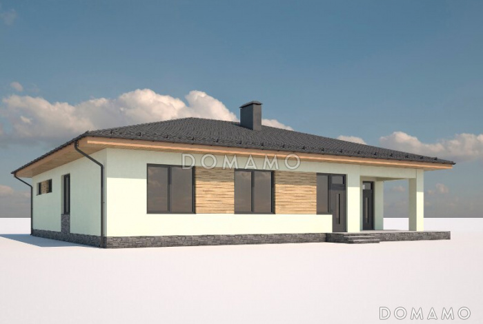 Проект одноэтажного дома из газобетона с гаражом, террасой, детскими