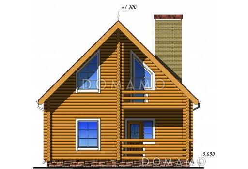 Проект одноэтажного дома из бруса с мансардным этажом / Фасад 1