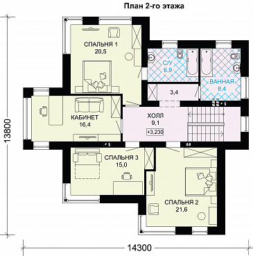 Проект кирпичного дома с санузлом в спальной комнате / План 2 этажа