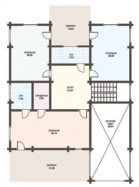 Проект дома из клееного бруса с большими окнами / План 2 этажа