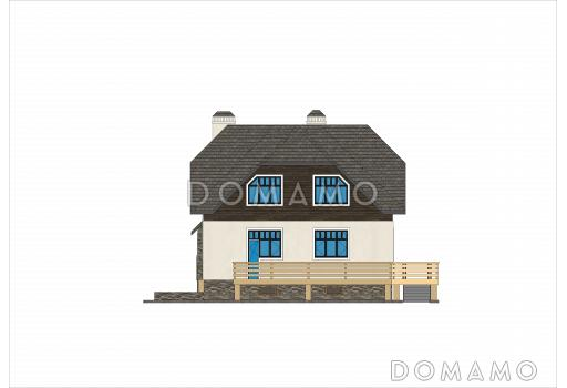 Проект кирпичного дома с цокольным и мансардным этажами, террасой и сауной / Фасад 4